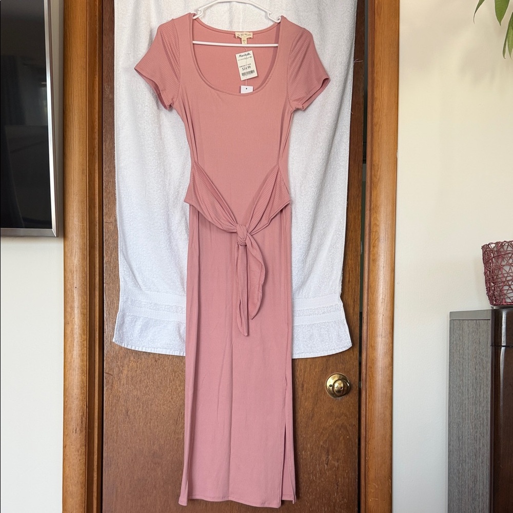 See You Monday Blush Tie-Front Midi Dress